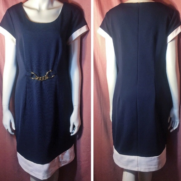 Mod Navy Blue Shift Work Dress 60s Belted - Picture 1 of 5